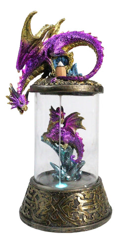 Purple Dragon Guarding Hatchling Celtic Knot Canister Backflow Incense Burner-3