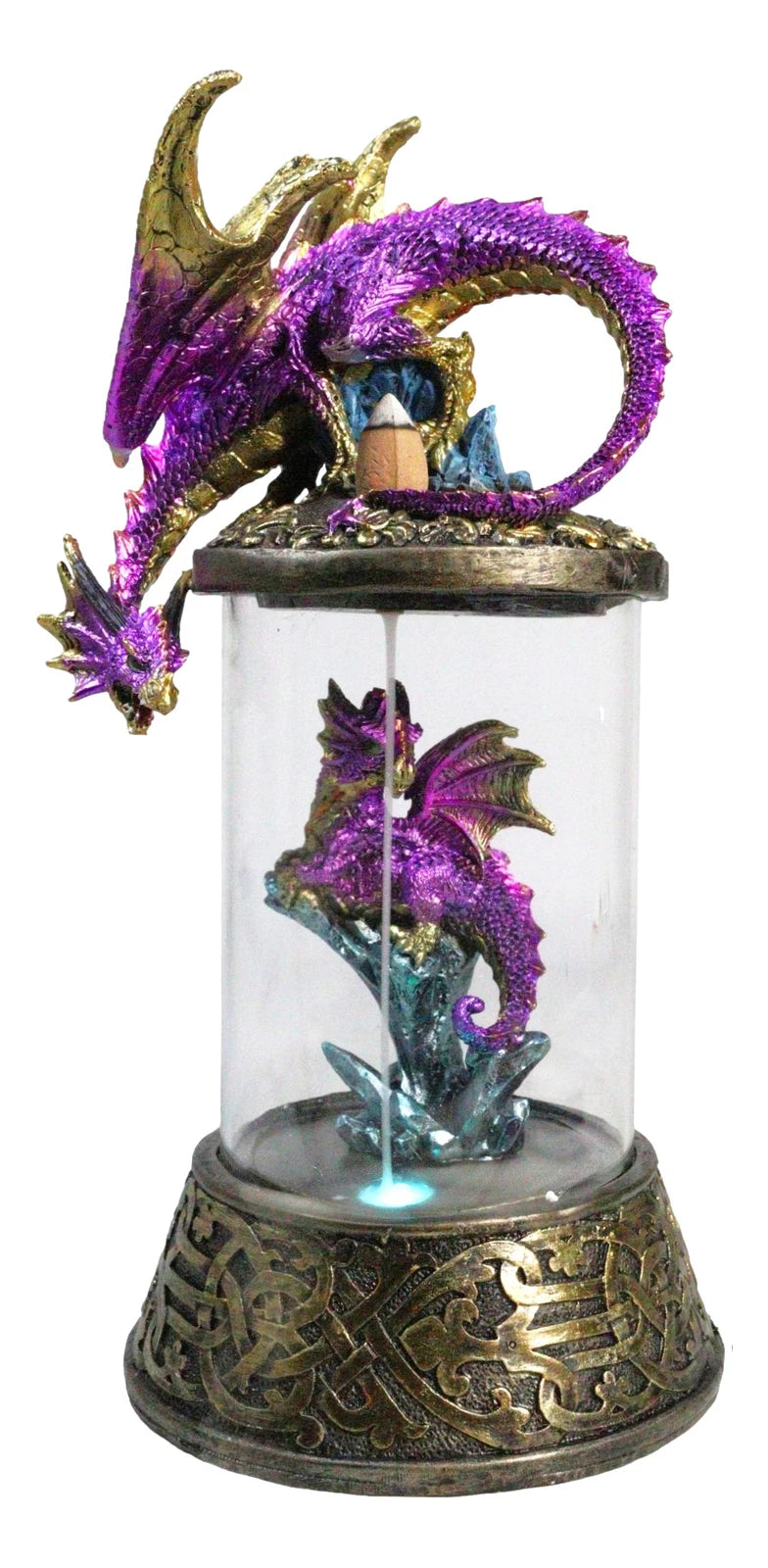 Purple Dragon Guarding Hatchling Celtic Knot Canister Backflow Incense Burner-3