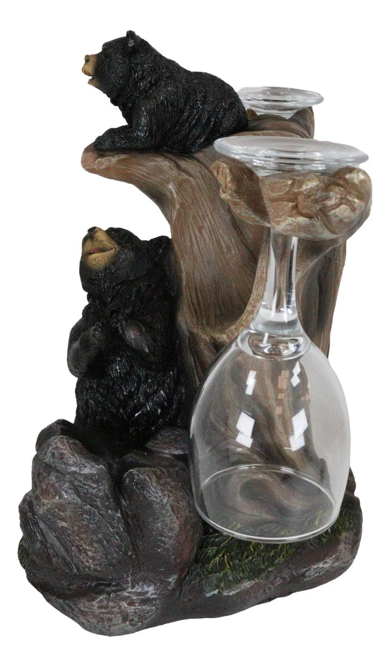 10"H Climbing Black Bear Liquor Wine Glasses and Bottle Holder Figurine-8