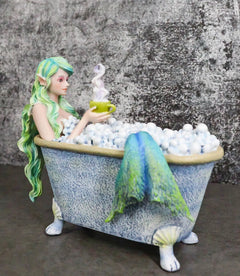 Amy Brown Aquamarine Pretty Mermaid Relaxing And Bubble Bathing in Tub Figurine-1