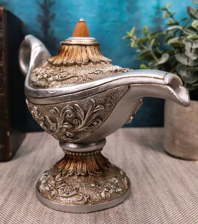 Floral Ornate Aladdin Genie Magical Lamp Backflow Incense Cone Burner Figurine-5