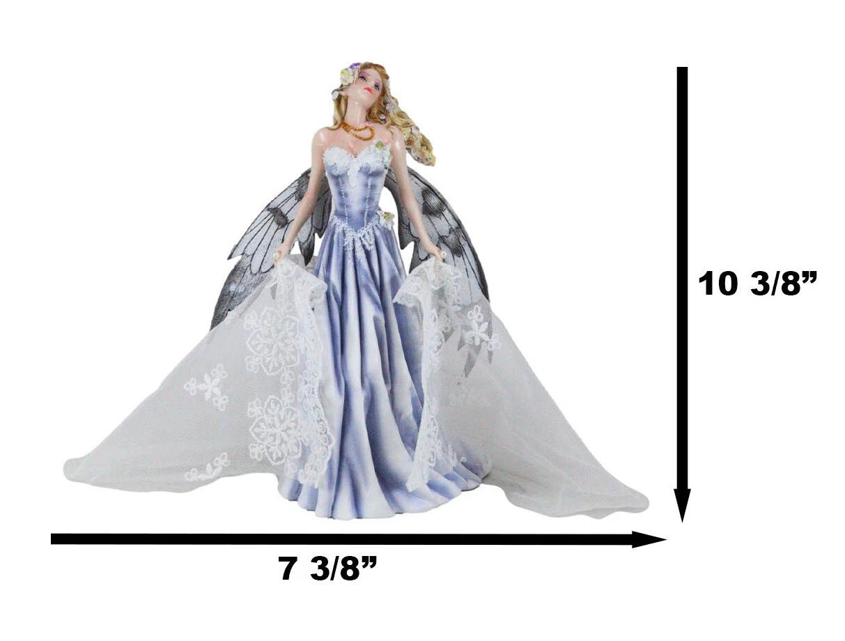 Last Light Ethereal Bridal Fairy Statue With Embroidered Sheer Fabric Decor Art-6