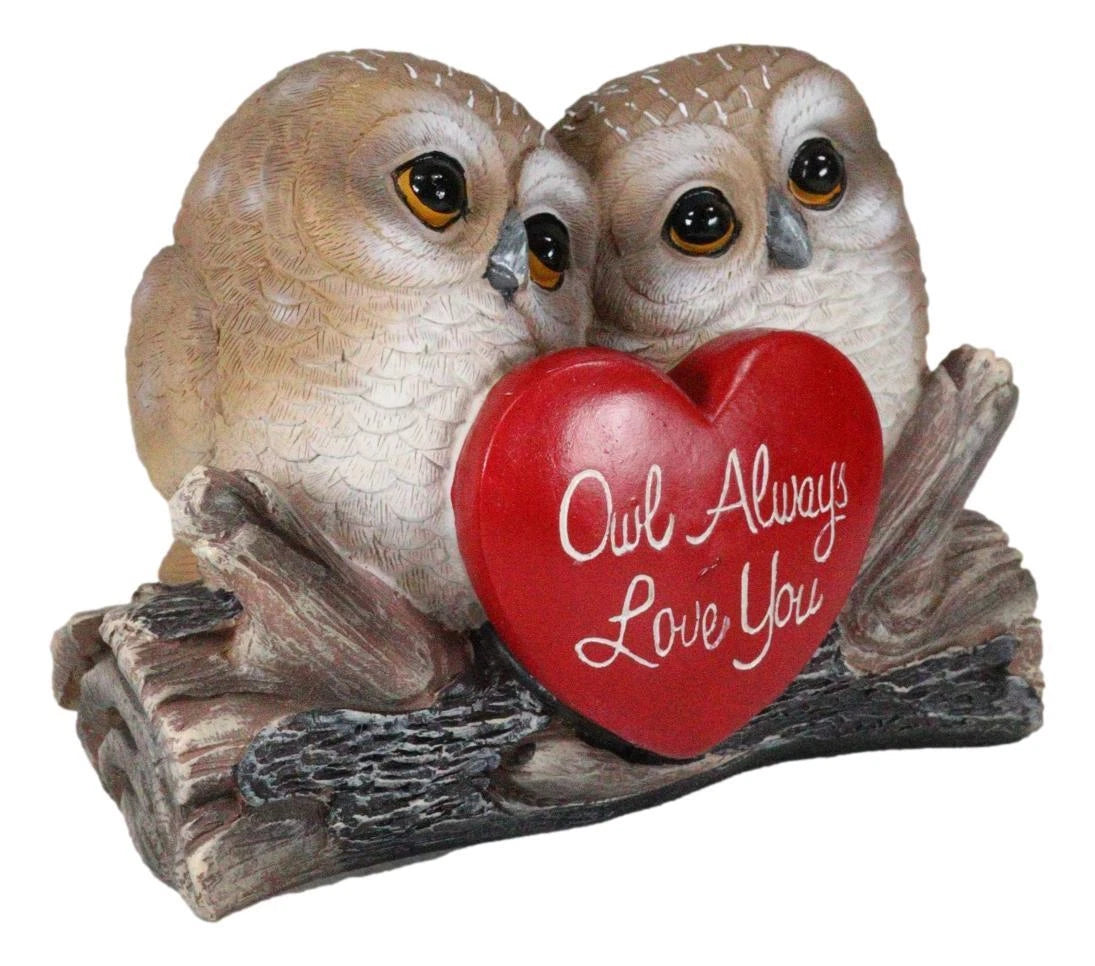 Romantic Owl Couple Statue Owl Always Love You Owl Lovebirds Holding Heart Sign-7