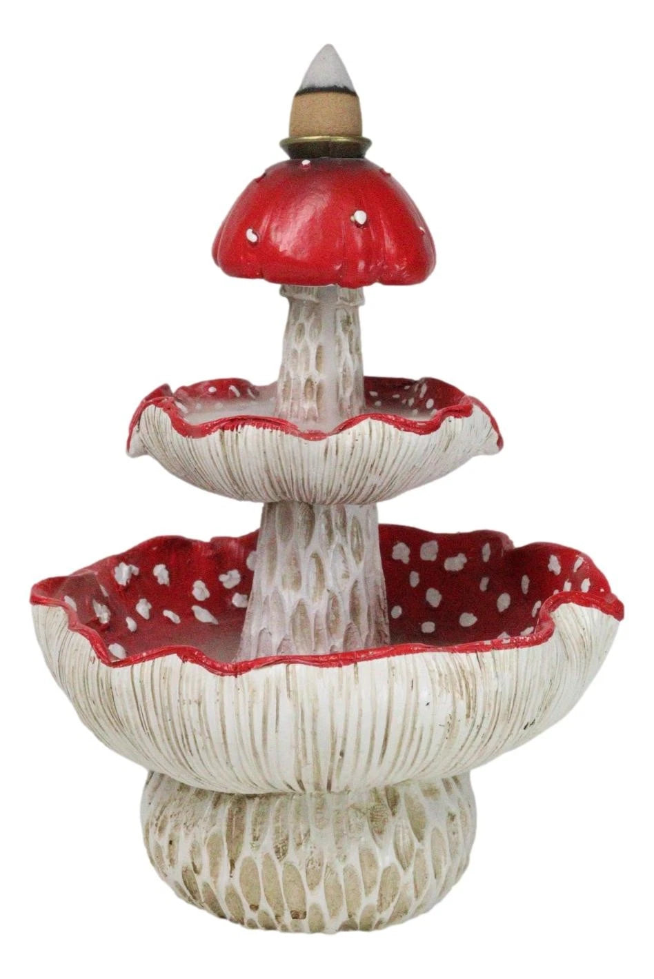 Enchanted Fairy Garden Red 3 Tiered Toadstool Mushrooms Backflow Incense Burner-6