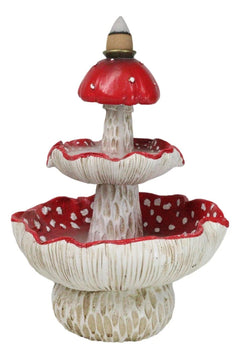 Enchanted Fairy Garden Red 3 Tiered Toadstool Mushrooms Backflow Incense Burner-6