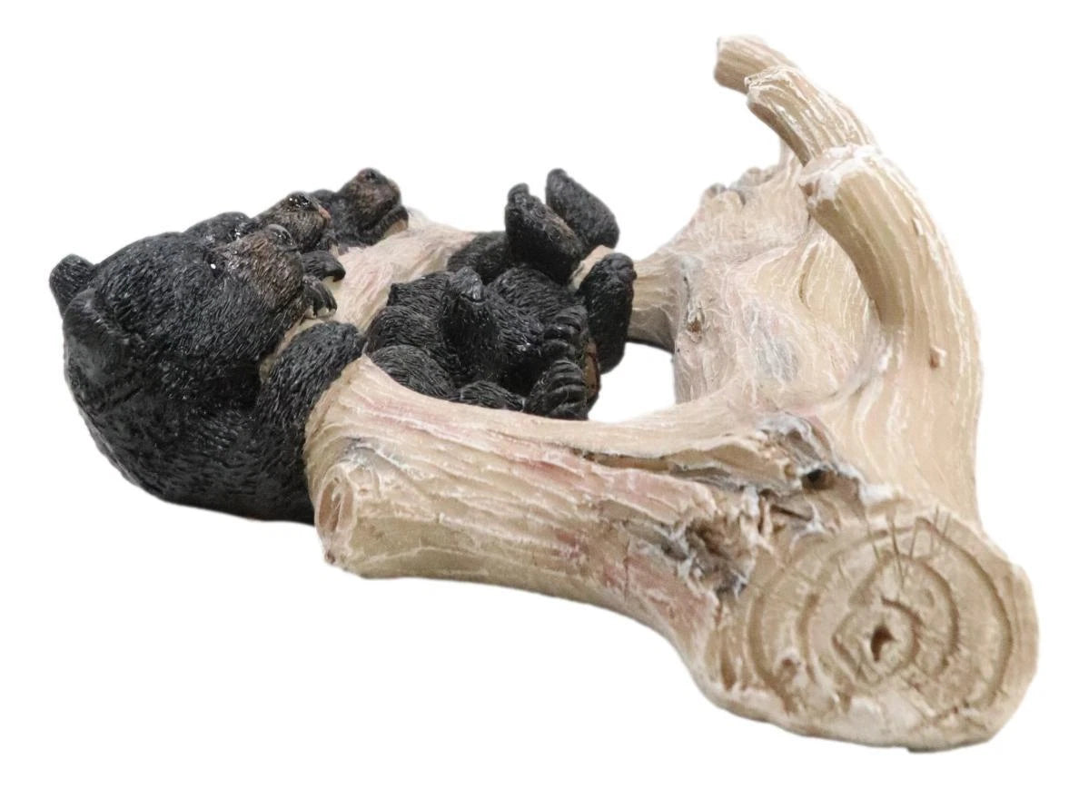 Rustic 3 Naughty Black Bears Dangling On Tree Branch 3 Pegs Triple Wall Hook-7