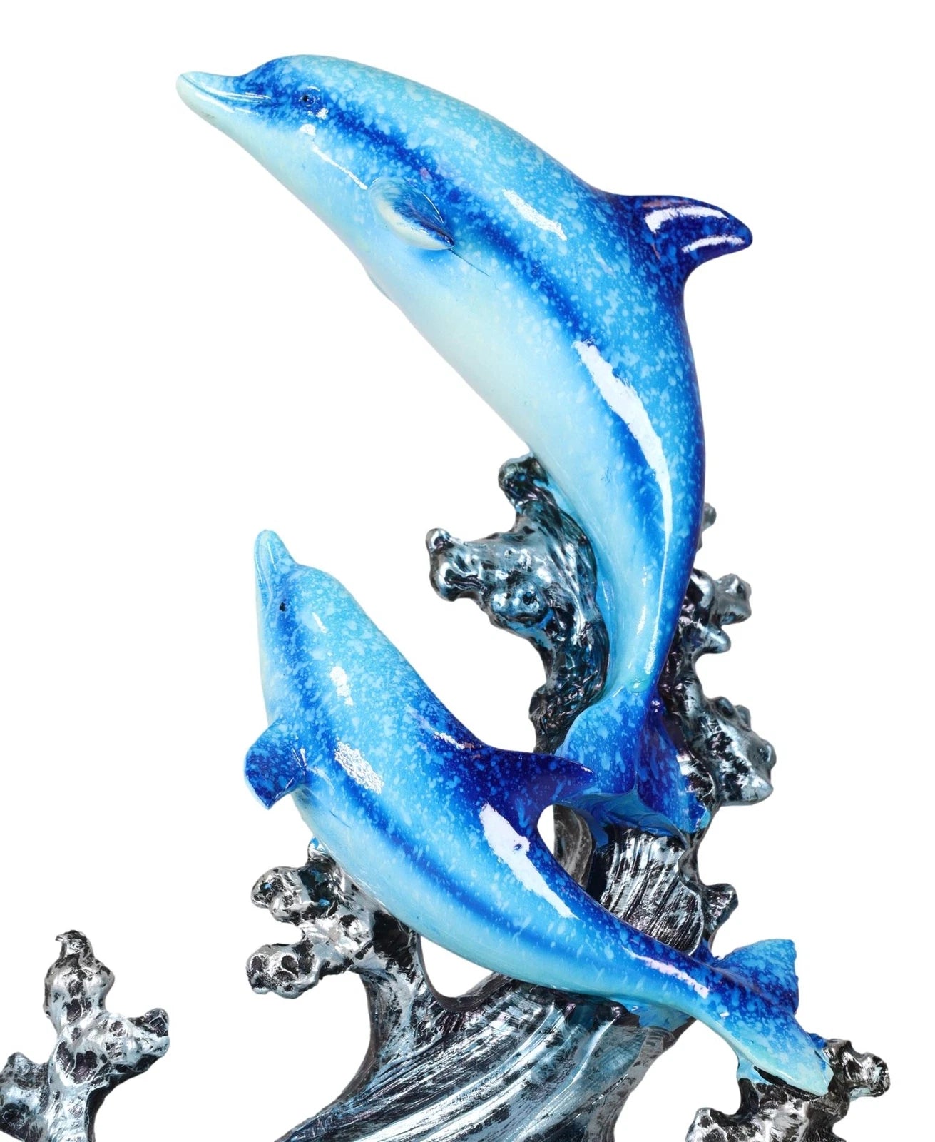 Nautical Marine Sea Ocean 2 Blue Dolphins Leaping Out Of The Reef Waves Figurine-8