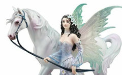 Aurora Borealis Winter Fairy With Sacred White Horse Statue 10"Long Nene Thomas-6