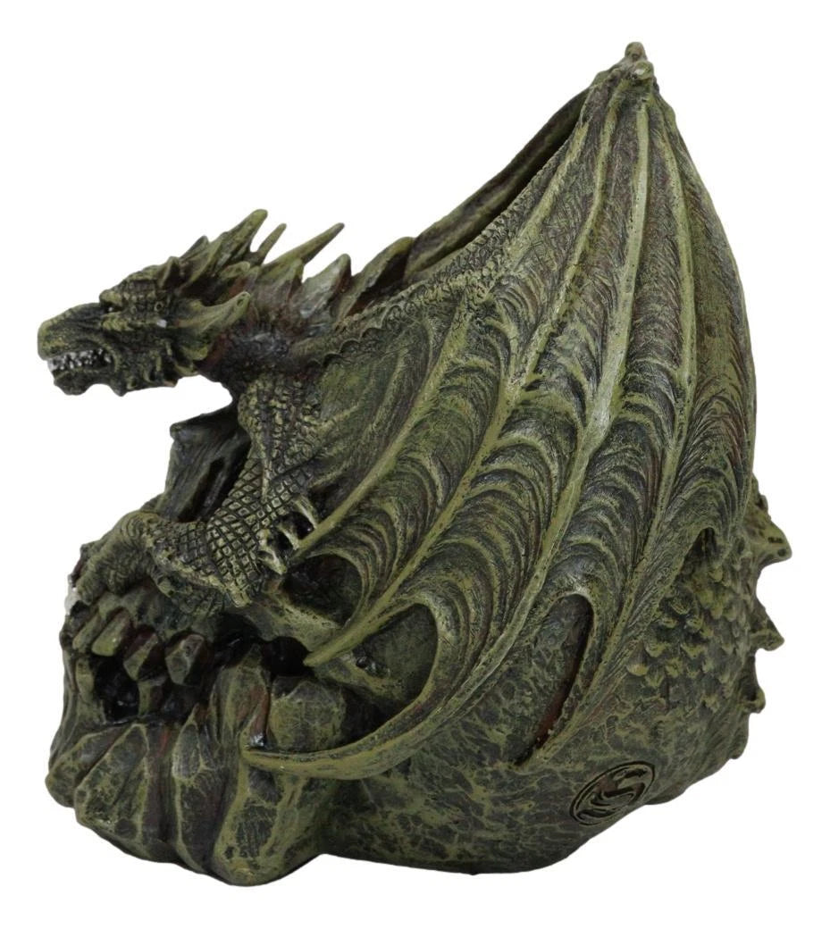 Hades Hellbringer Drogon Winged Behemoth Dragon Perching On Rocky Skull Figurine-7
