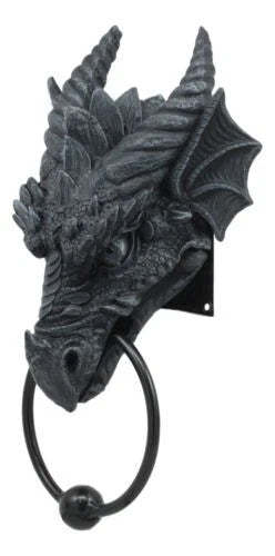 Ancient Medieval Fantasy Horned Dragon Head Door Knocker Resin Dragon Home Decor-6