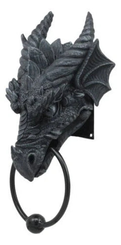 Ancient Medieval Fantasy Horned Dragon Head Door Knocker Resin Dragon Home Decor-6