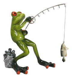 Pack of 2 Favorite Pastime Green Frogs Besties Rod Fishing by The Pond Figurines-5