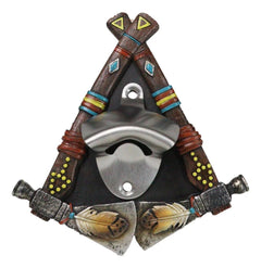Southwestern Feathers With Double Hand Axes Tribal Indian Wall Bottle Opener-3