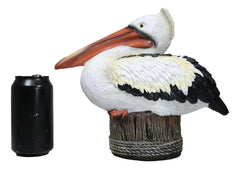 Coastal Marine Great White Pelican Sea Bird Perching On Getty Post Figurine-4