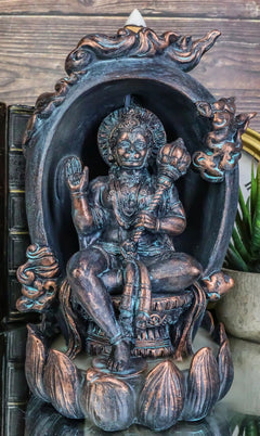 Hindu Buddha Hanuman Monkey God On Lotus Backflow Cone Incense Burner Figurine-2