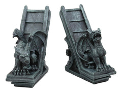 Gothic Roaring Gargoyles On Rooftop Sculptural Bookends Set 7" High Decor-5
