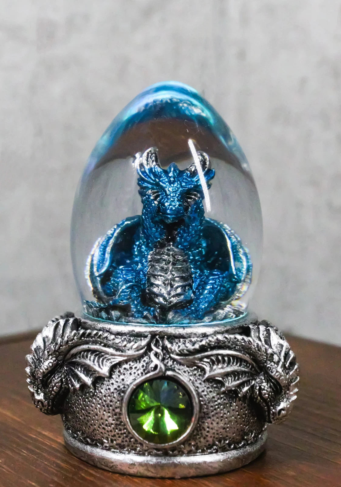 See No Evil Blue Wyrmling Dragon In Colorful LED Acrylic Glass Egg Figurine-1