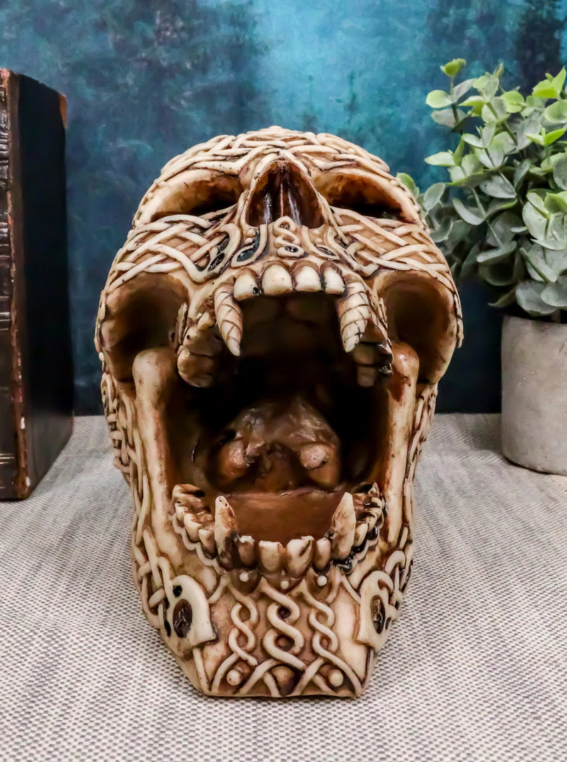 Celtic Knotwork Bloodlust Vampire Skull Ashtray Statue 7.5"L-2