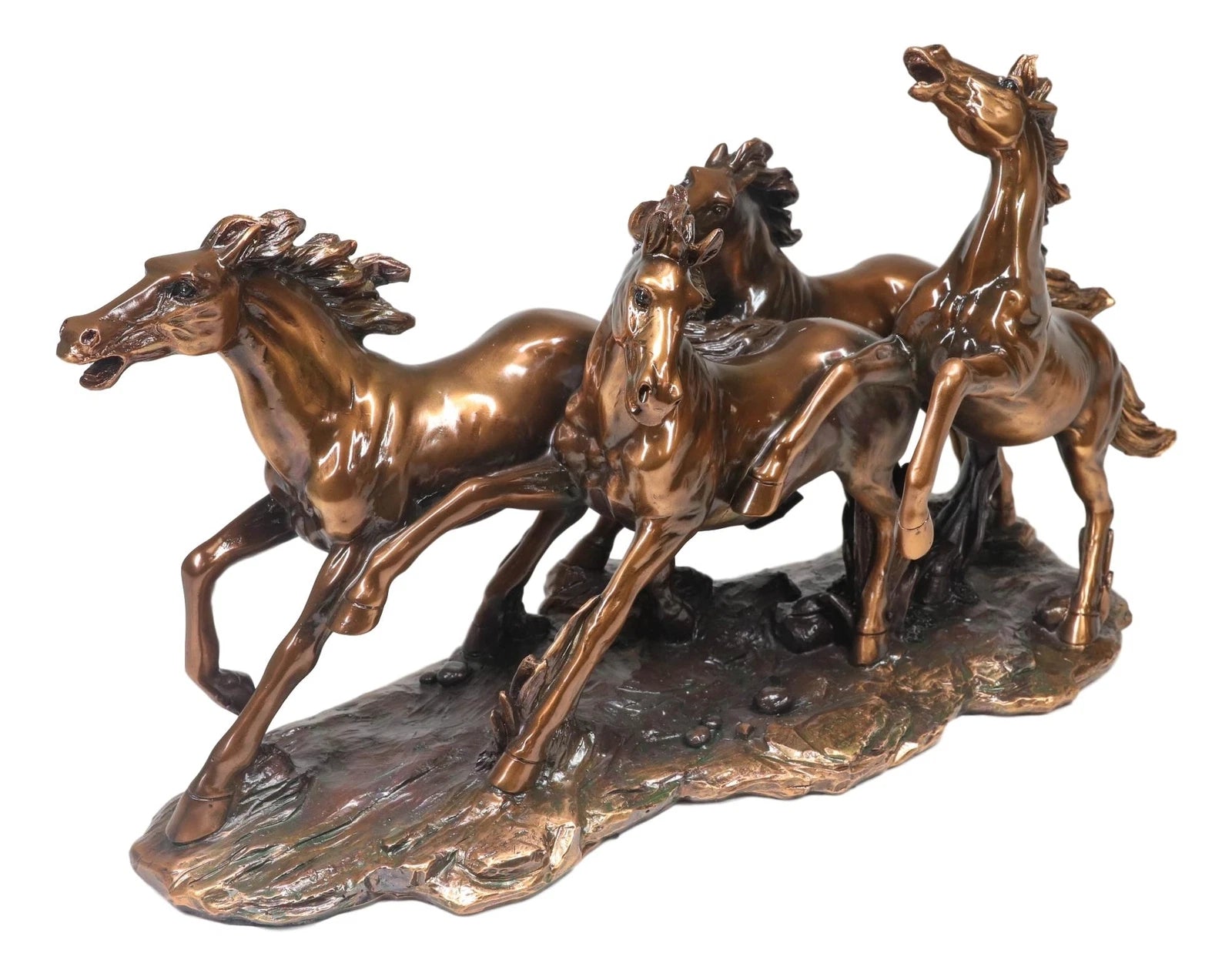 Estatua rústica de resina bronceada de 43 cm de largo, estilo Western Wild and Free, con cuatro caballos corriendo-7