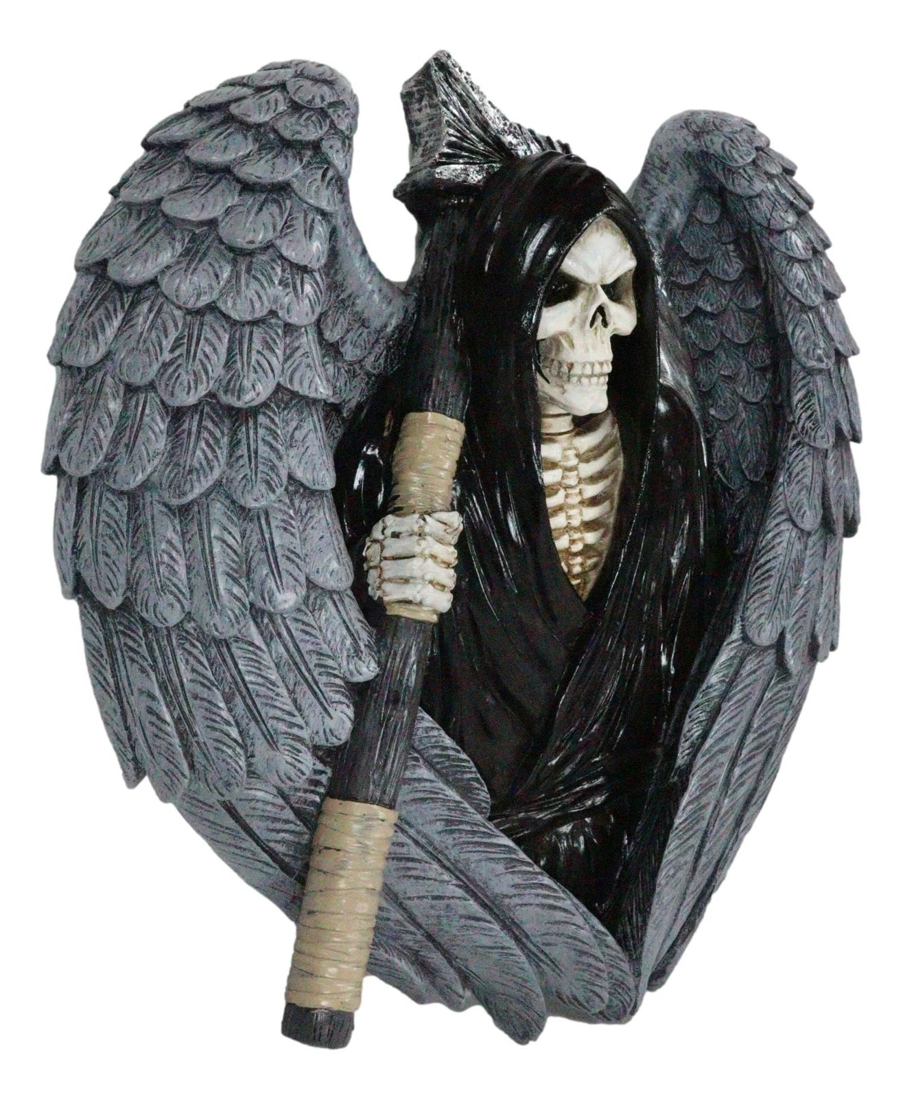 Gothic Grim Reaper Skeleton with Angel Wings Holding Scythe Heart Wall Decor-6