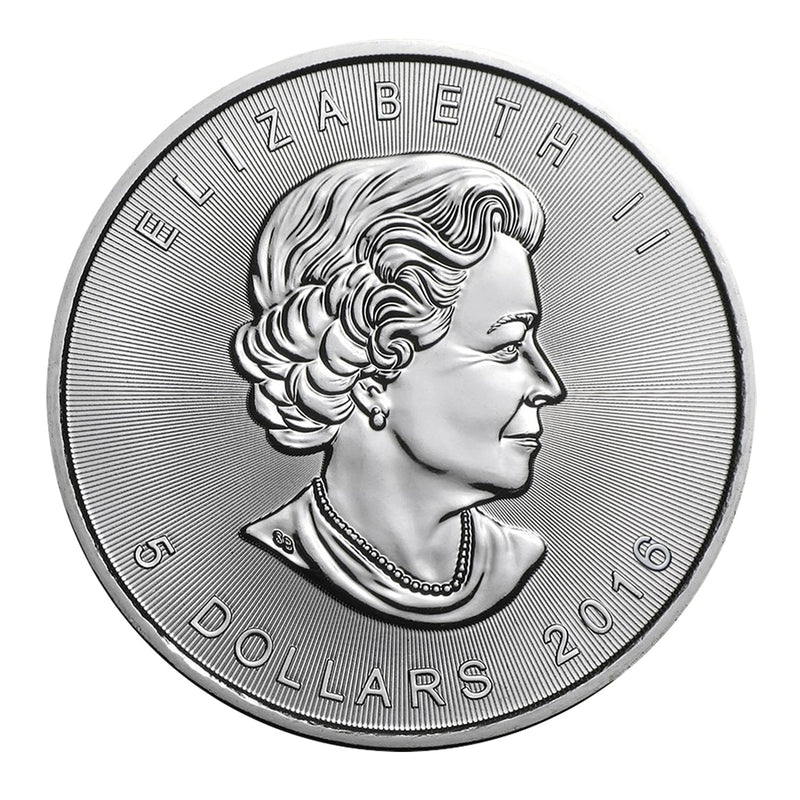 Moneda canadiense de hoja de arce de 5 dólares de 2016, 1 onza troy, 0,9999 de plata BU-2