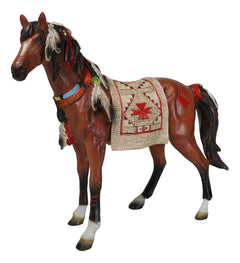 Estatua artesanal de caballo espiritual con sillín tapizado pintado, 24 cm de largo-5