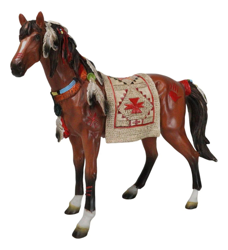 Estatua artesanal de caballo espiritual con sillín tapizado pintado, 24 cm de largo-5