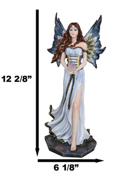 Enchanted Fantasy Damsel Fairy In White Corset Gown Holding Blue Flame Figurine-5