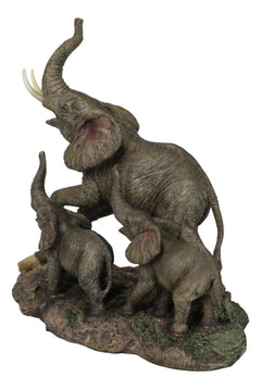 Triumphant Entry Safari Elephants Father And 2 Calves On Forest Floor Figurine-5
