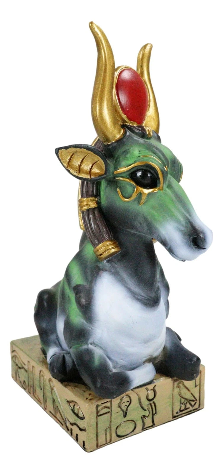 Egyptian Goddess Of Love Hathor Ra Cow Sitting On Hieroglyphic Base Figurine-3