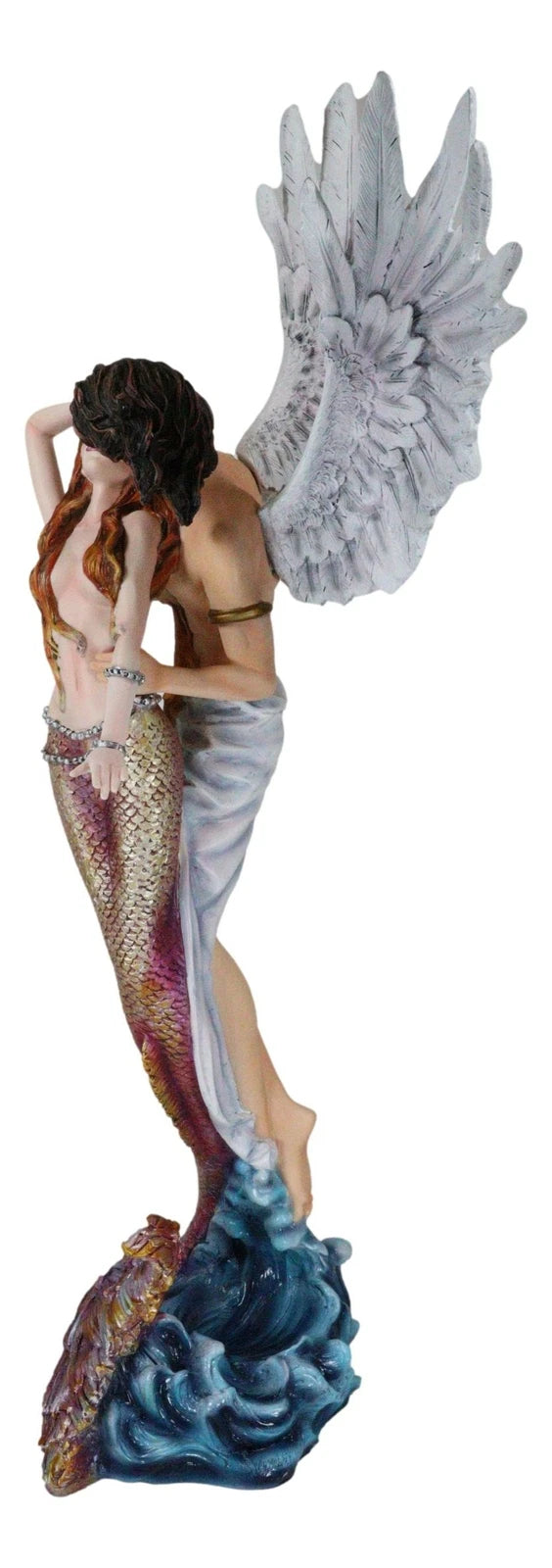 Large Goddess Mermaid Embracing With Heavenly Winged Angel By The Ocean Statue-6
