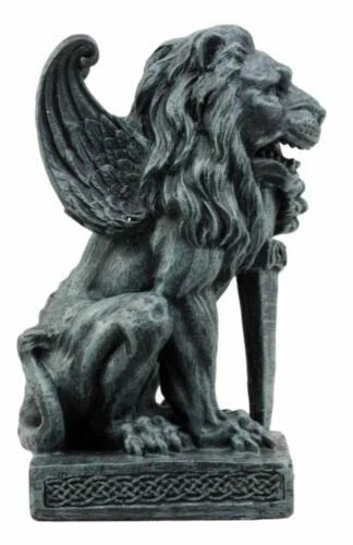 Stoic Notre Dame Sword Bearer Lion Heart Gargoyle On Pedestal Figurine 6"H-6