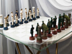 USA Soldier Theme Army vs Navy Chess Set Hand Painted with Glass Board 17 Inch-1