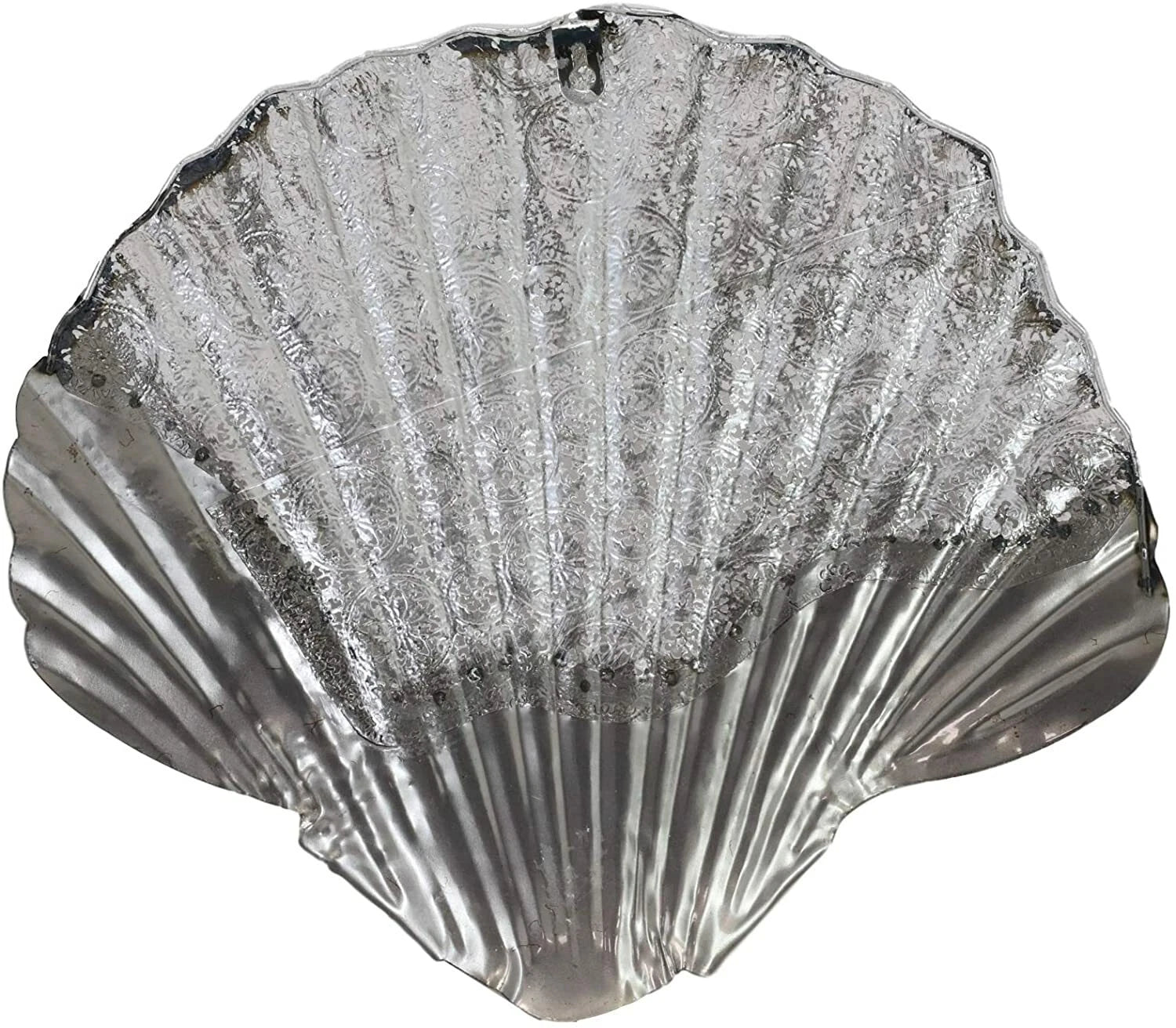 Silver Filigree Capiz Green Nautical Sea Shell Clams 3 Sizes Set Wall Decors-3