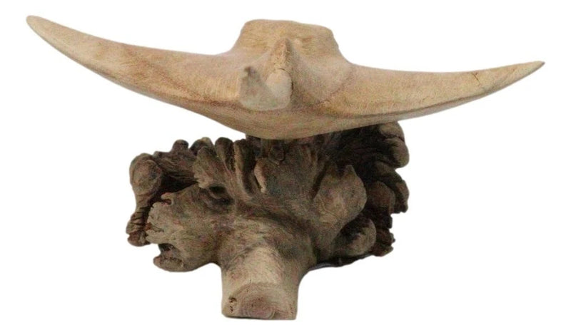 Marine Balinese Hand Carved Coral Reef Manta Ray On Burl Parasite Wood Base 8"L-6