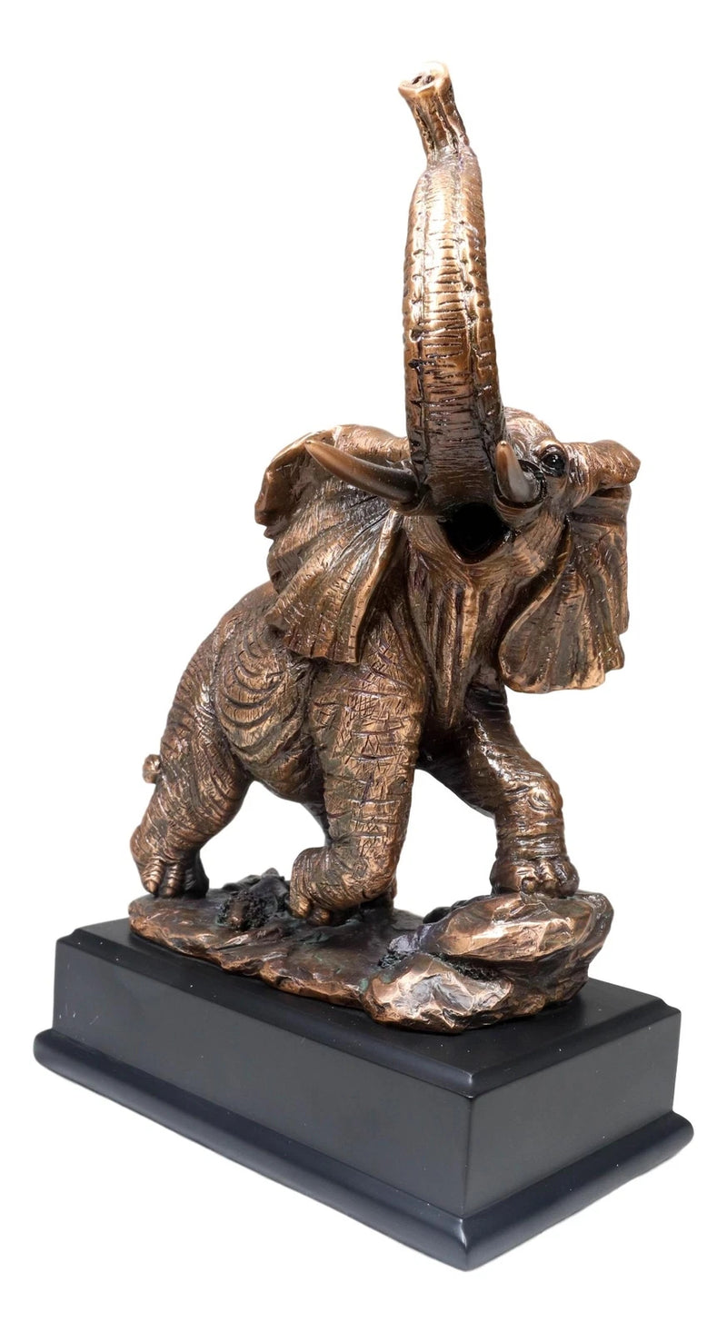 Safari Elephant Trumpeting Bronze Electroplated Figurine With Base 10.75"H-7