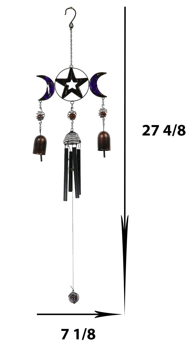 Stained Glass Triple Moons Pentagram Sacred Geometry Metal Wind Chime Suncatcher-7