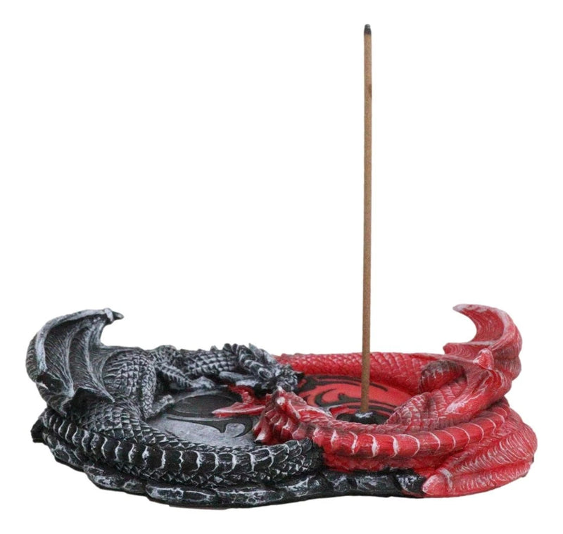 Auspicious Infinity Red And Black Unity Dragons Decorative Incense Burner Holder-9