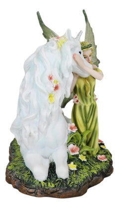 Green Earth Gaia Fairy With Rare Floral White Unicorn Statue Decor Figurine 7"L-7