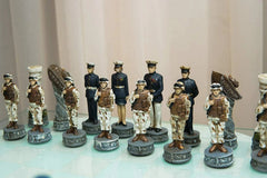 American Military Branches US Air Force VS Marine Corps Chess Set W/ Glass-4