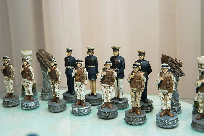 American Military Branches US Air Force VS Marine Corps Chess Set W/ Glass-4