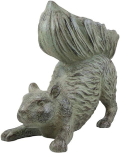 Aluminum Whimsical Crouching Bushy Tailed Squirrel Bird Feeder Garden Statue-6