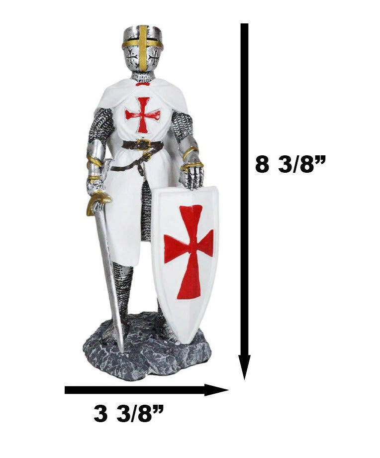 White Cloak Medieval Crusader Swordsman With Shield Of Faith Knight Figurine-5