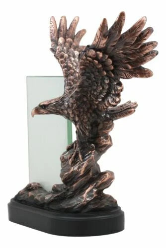 Bald Eagle Perching On Cliff Rock Picture Frame Bronze Electroplated Figurine-3