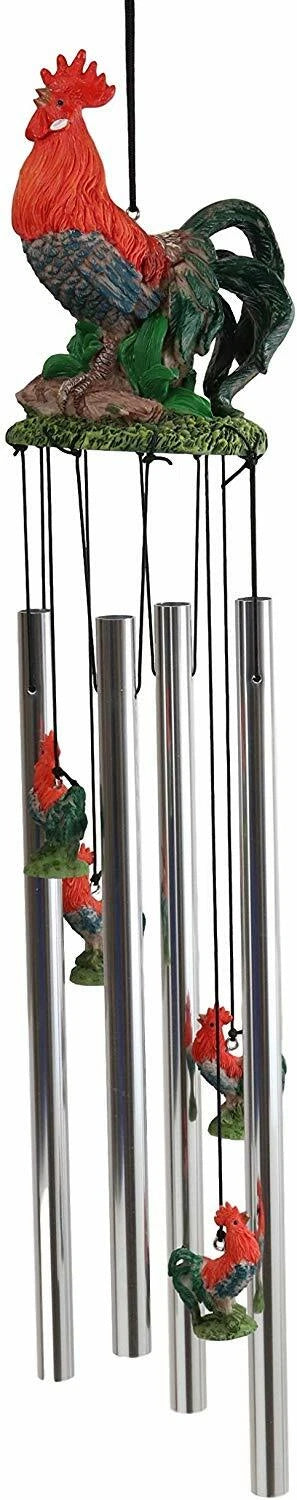 Rustic Country Farm Red Breasted Rooster Chicken Wind Chime Patio Garden Decor-5