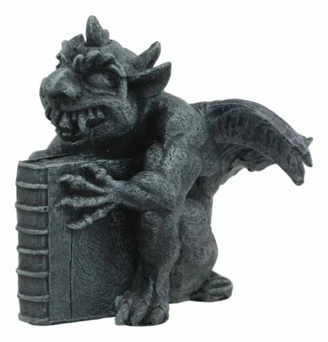 Gothic Guardian Of Bibliography Horned Gargoyle Statue 4.5"Tall Crazy Bookworm-3