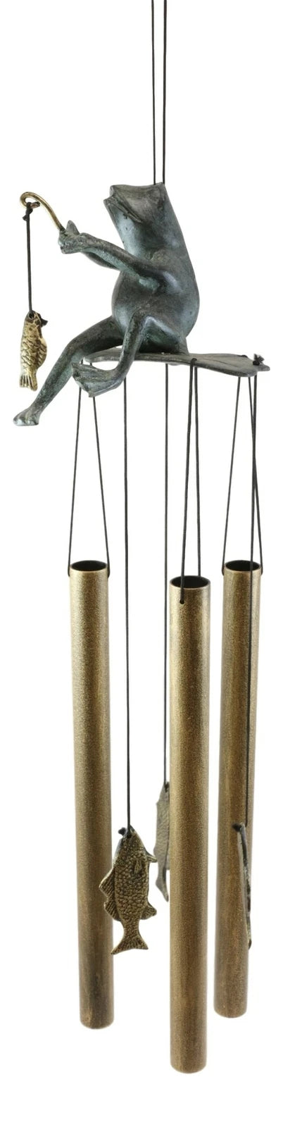 Aluminum Whimsical Summer Pastime Green Frog Fishing In The Pond Tube Wind Chime-2