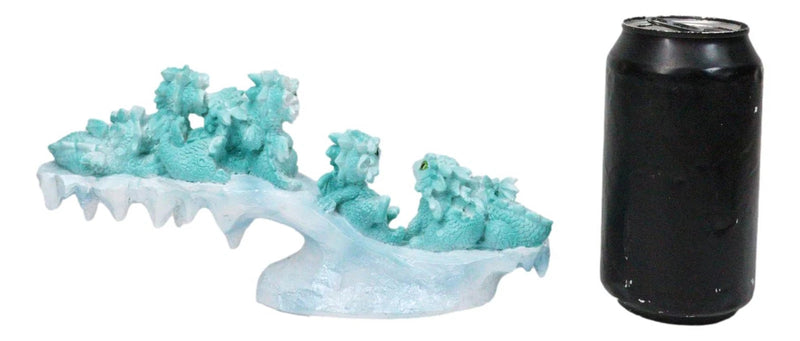 Winter Wonderland Ice Blue Baby Dragons On Frozen Bridge Glacier Rock Figurine-5