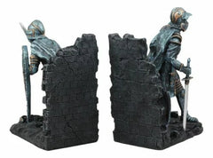 Medieval Dragon Bookends, Knight Armor Statue 8" Tall, Pair of Desk or Shelf Decor, Fantasy Knight Figurines, Suit of Armor Home Accent, Gothic Office Display, Tabletop Collectible Gift-3