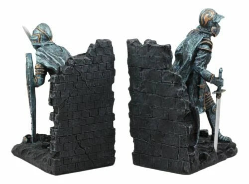 Medieval Dragon Bookends, Knight Armor Statue 8" Tall, Pair of Desk or Shelf Decor, Fantasy Knight Figurines, Suit of Armor Home Accent, Gothic Office Display, Tabletop Collectible Gift-3